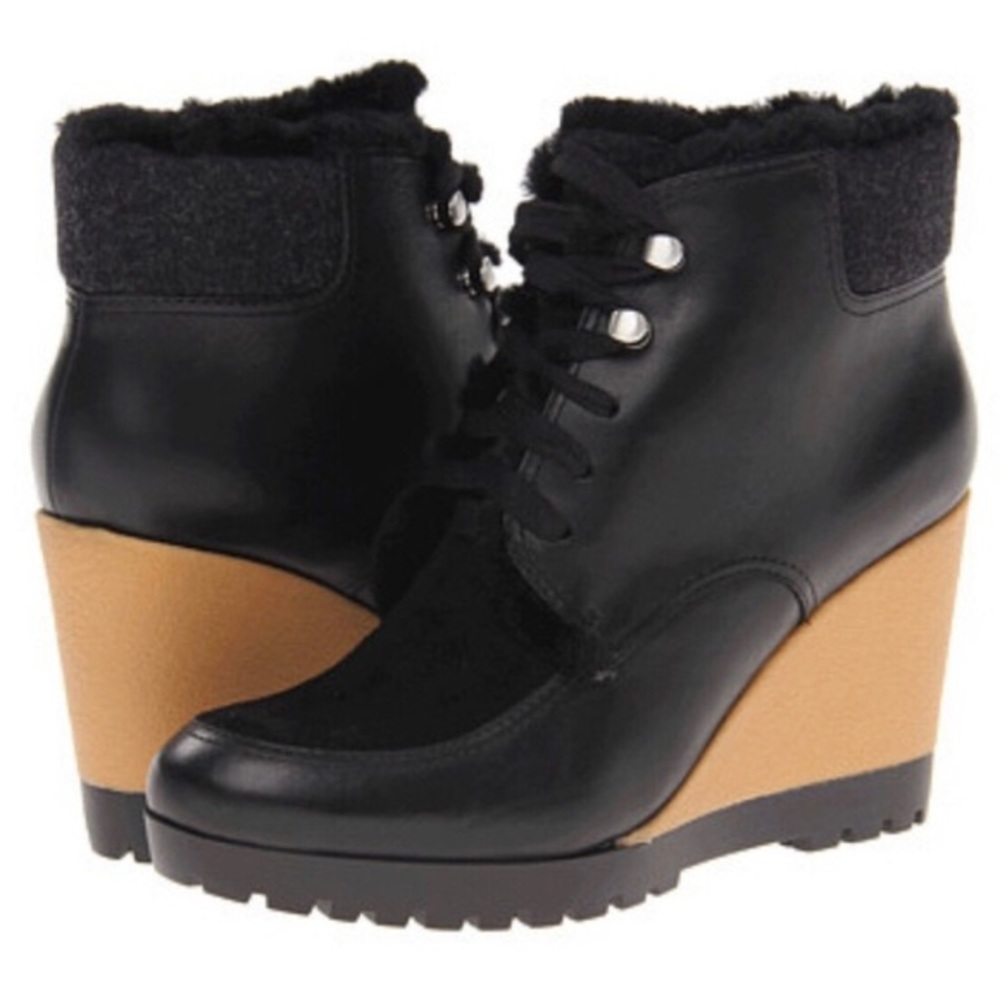 Cole Haan Henson Black Fleece Lined Wedge Booties